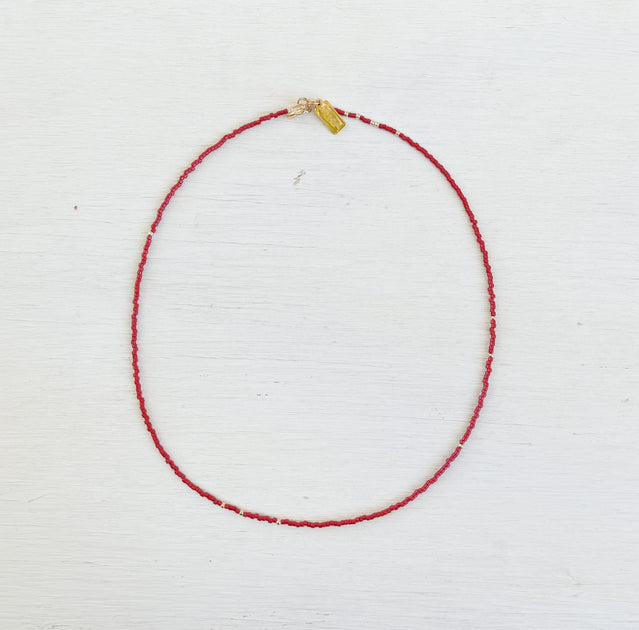 Red Seed Bead Necklace Eleven Collection