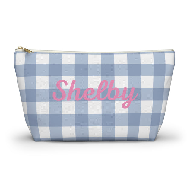  Gingham blue and pink Grandmillennial Travel Bag