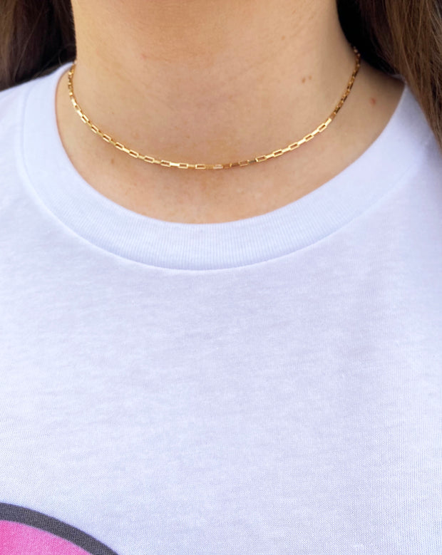 box chain choker - gold layering necklace - 16 inch gold chain necklace