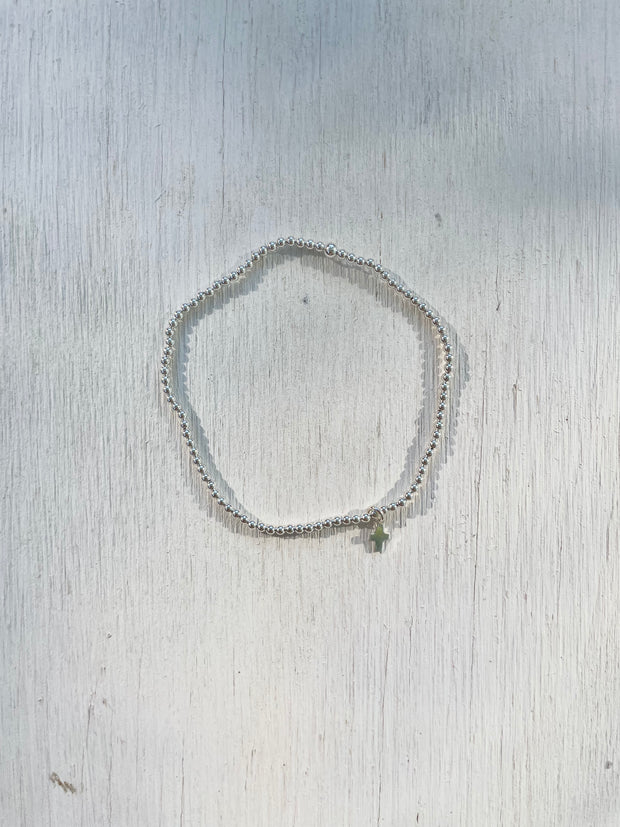 Everyday Beaded Bracelet - Cross Charm Silver
