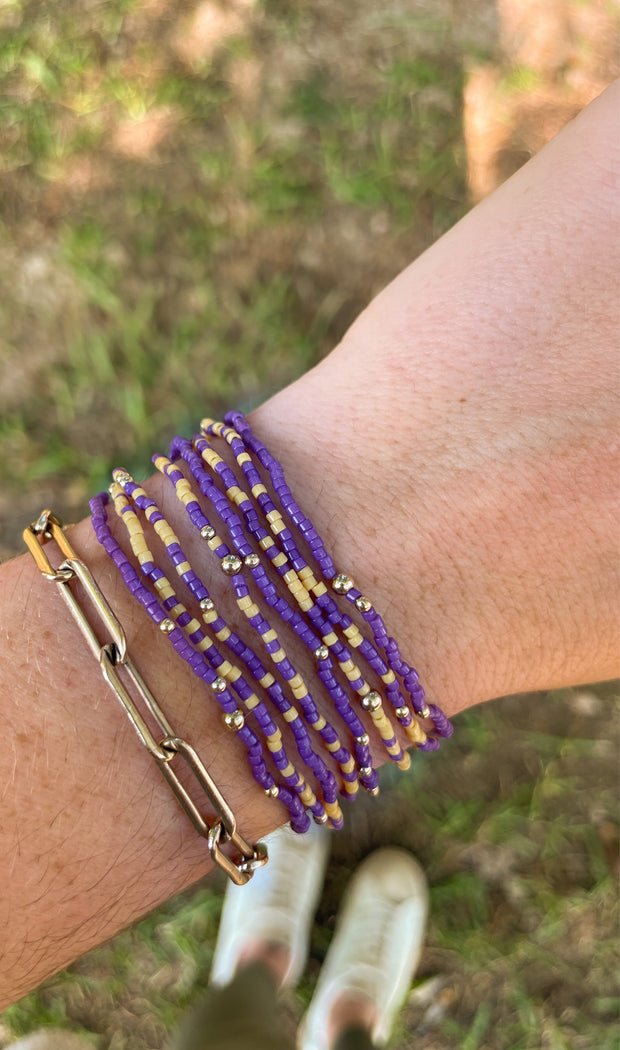 LSU purple and gold bracelets. Game day jewelry