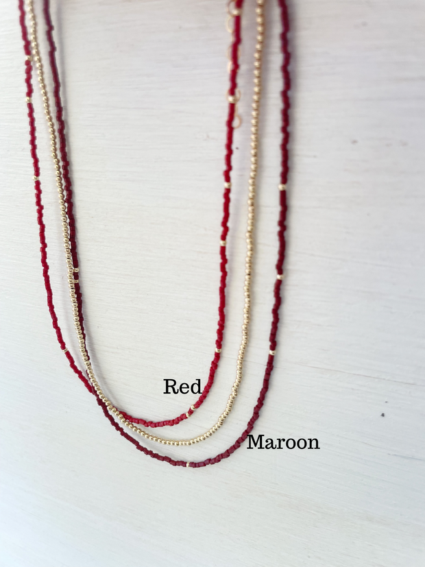 Maroon Seed Bead Necklace Eleven Collection