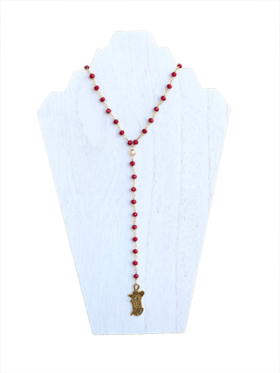 ole miss rebels game day jewelry outfit - red beaded y necklace game day jewelry - colonel Reb jewelry
