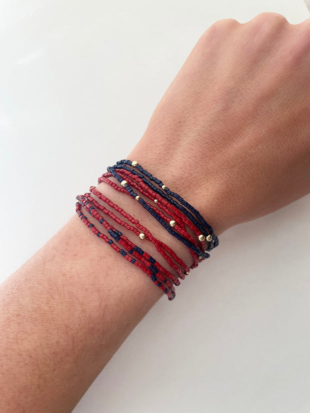 hope unwritten colorful seed bead stretch bracelets - navy bracelets- red bracelets - ole miss game day bracelets